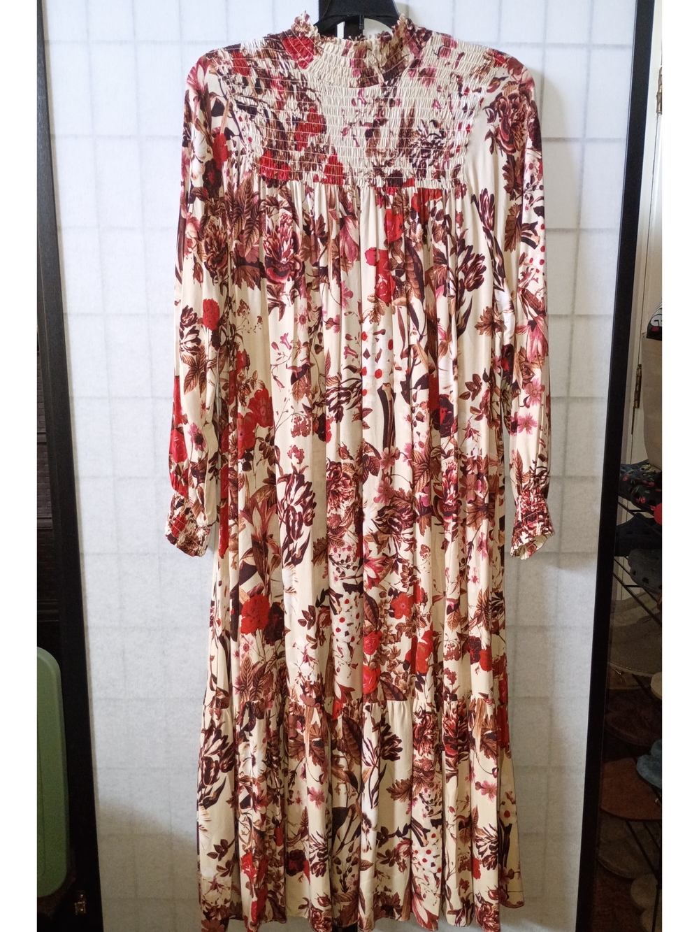H&M Cream Maxi Dress with Red and Brown Floral Print